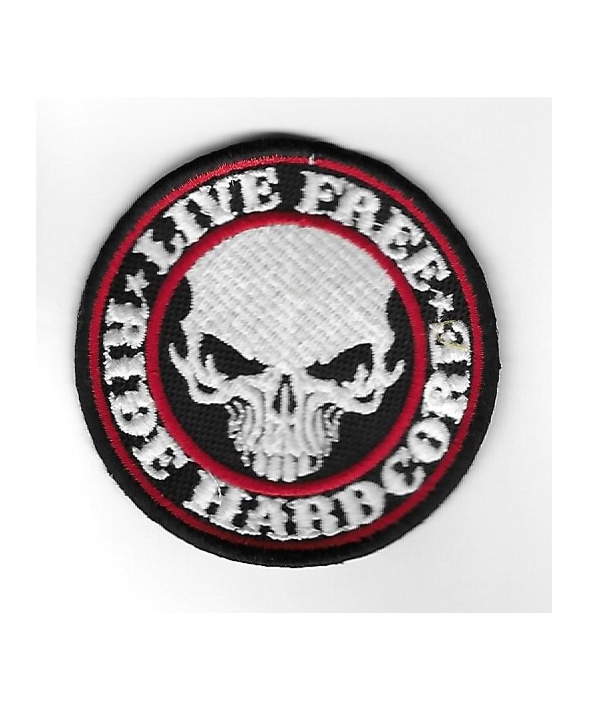 3345 Patch - badge emblema bordado para coser 75mmx75mm LIVE FREE - RIDE HARDCORE