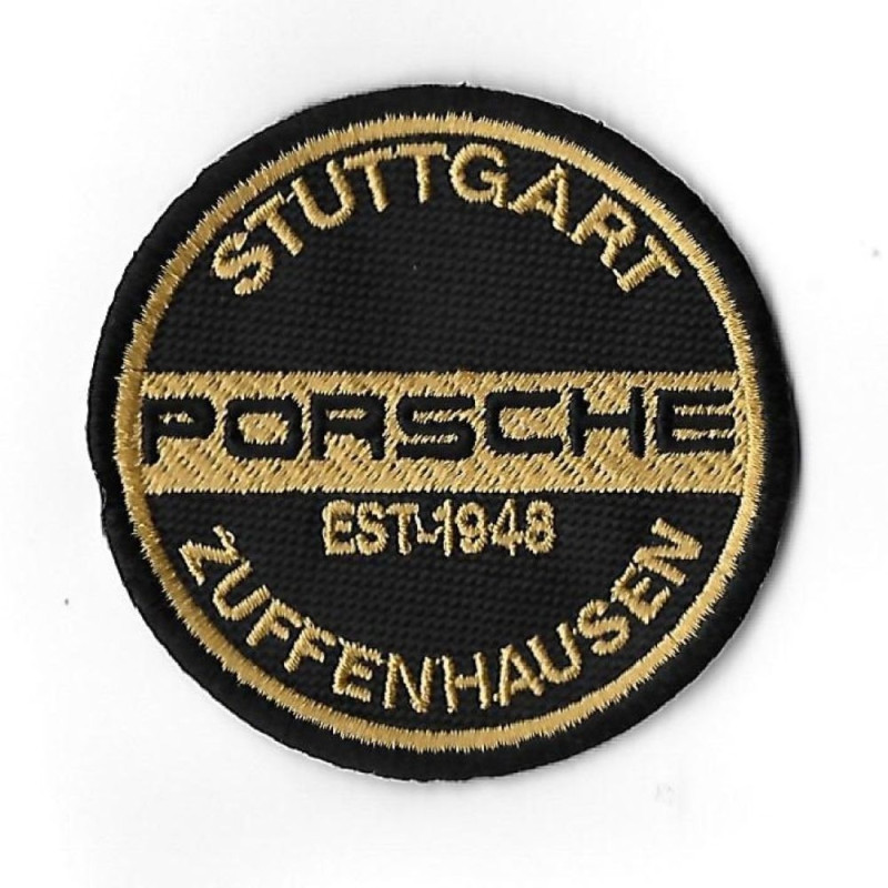 3552 Badge à coudre - Patch écusson brodé 70mmx70mm PORSCHE ZUFFENHAUSEN STUTTGART ESTABLISHED 1948