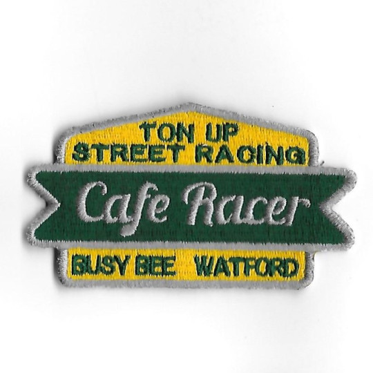 3700 Badge à coudre - Patch écusson brodé 86mmX50mm CAFE RACER - TON UP STREET RACING - BUSY BEE WATFORD