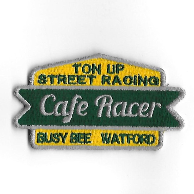 3700 Badge à coudre - Patch écusson brodé 86mmX50mm CAFE RACER - TON UP STREET RACING - BUSY BEE WATFORD