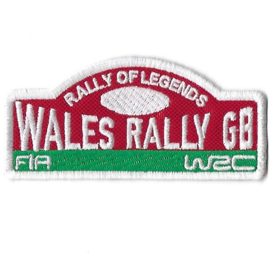 2409 Badge - Parche bordado de coser 100mmX47mm WALES RALLY GB - RALLY OF LEGENDS