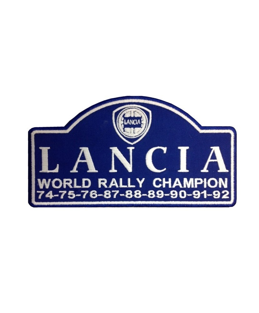Embroidered patch 23X13  LANCIA 9X WORLD RALLY CHAMPION 