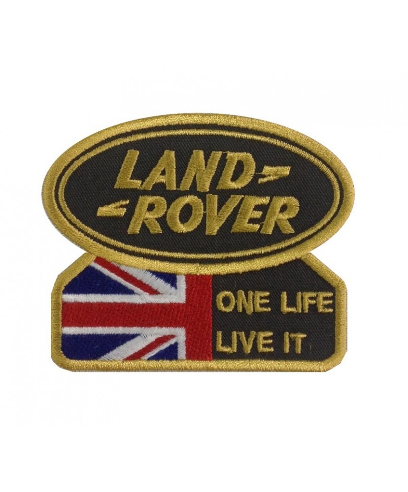 1300 Parche emblema bordado 9x7 LAND ROVER ONE LIFE LIVE IT dorado