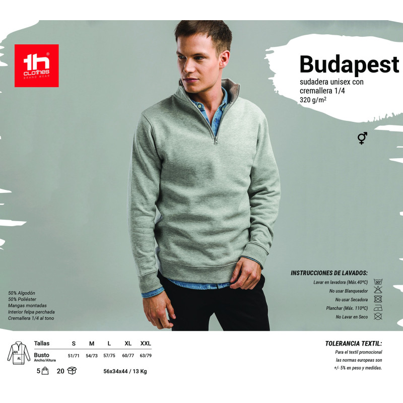 2348 Sweatshirt unissexe THC BUDAPEST avec fermeture éclair 1/4
