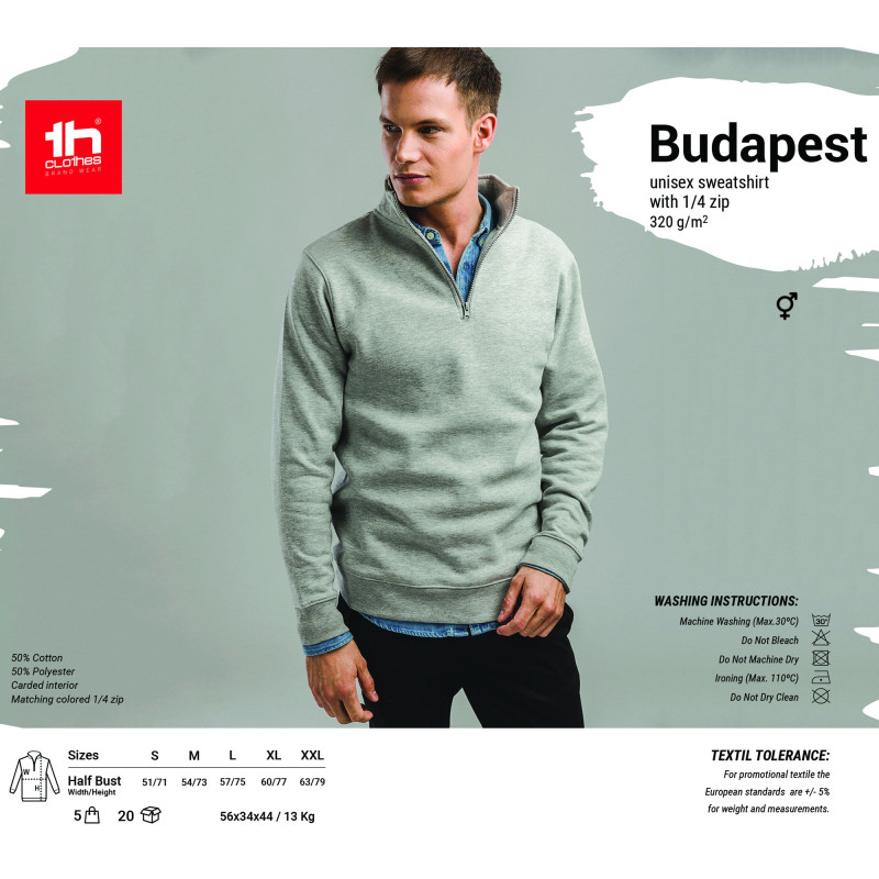 2348 Sweatshirt unissexe THC BUDAPEST avec fermeture éclair 1/4